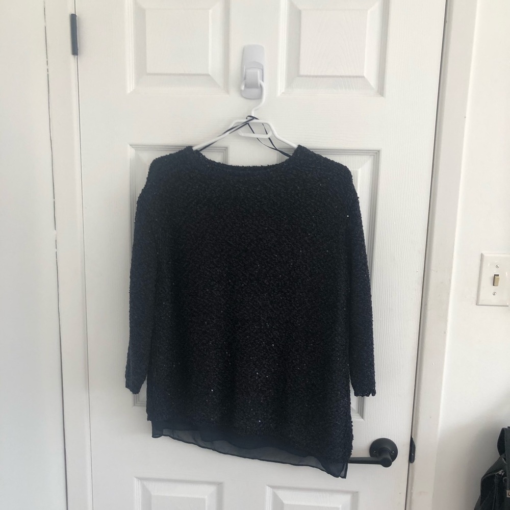 Zara Navy Sequin Sweater with Sheer Lining